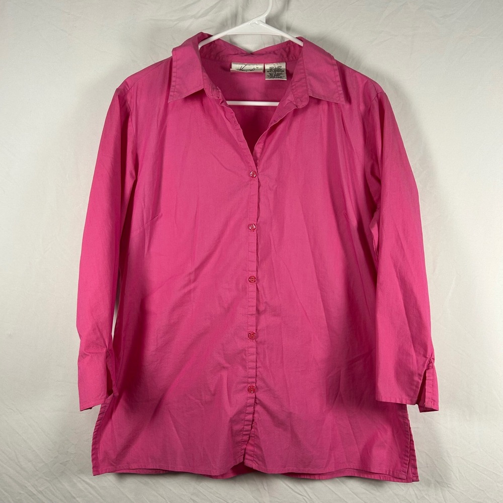 Kathie Lee Button Down Shirt Women Large Pink Y2K Long Sleeve Blouse